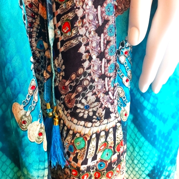 *LAST ONE***MANISH VAID Jquad-Turqouise Python Cry.Emb. Hi-Lo Dress NWT OS - Picture 4 of 12